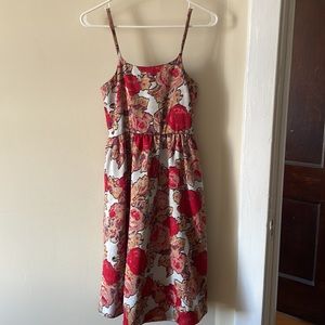 Rachel Antonoff x Anthropologie Red Floral Satin Brocade Dress